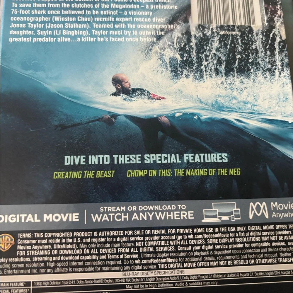 The Meg Movie Blu-ray/DVD Steelbook - Bold Yellow Title on Ocean Artwork